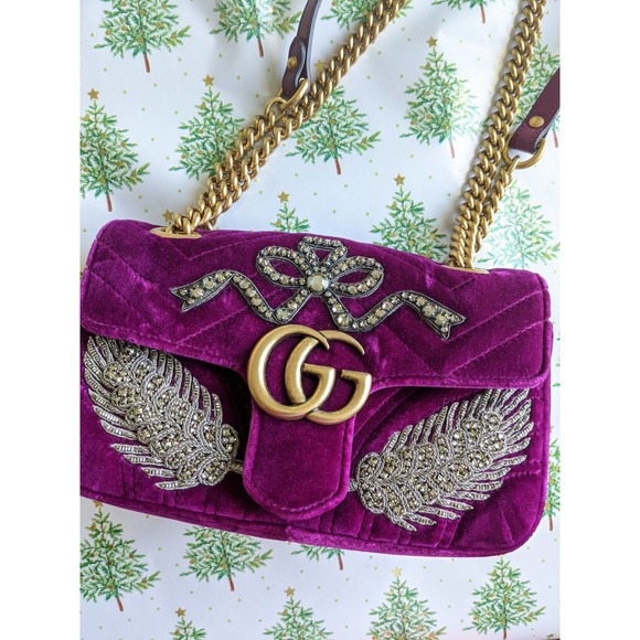 Gucci Velvet Matelasse Embroidered Mini GG Marmont - Picture 11 of 11